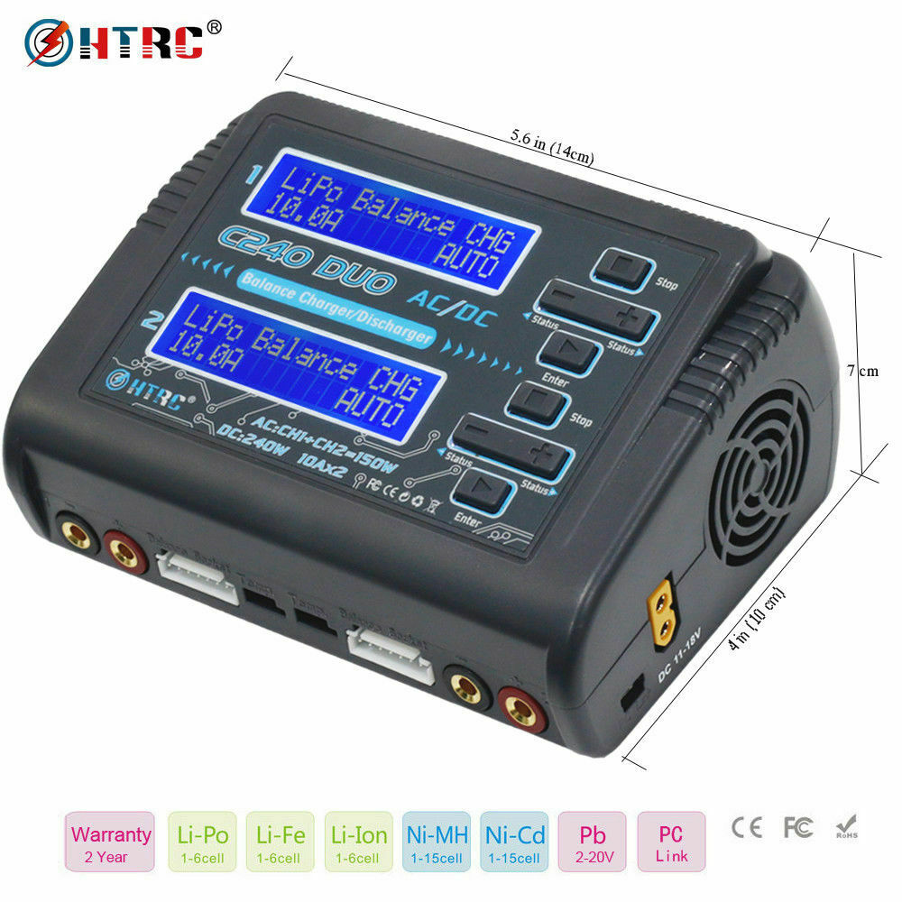 Htrc Ac 150w Dc 240w Dual Channel Rc Car Balance Lipo Battery Charger Discharger