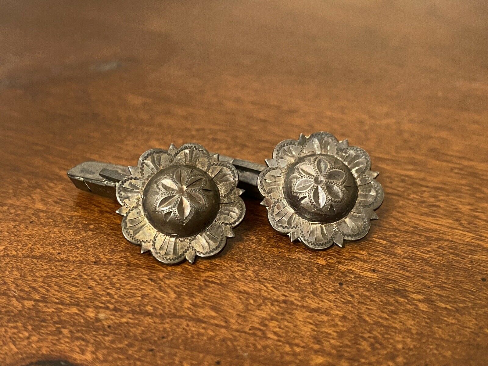 Antique Vintage Sterling Silver Adjustable Flower Sunflower Cufflinks