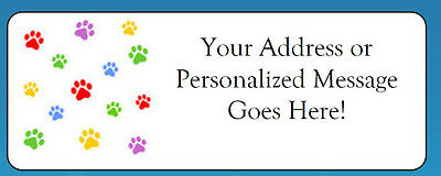60 Personalized Colorful Paw Prints Return Address Labels