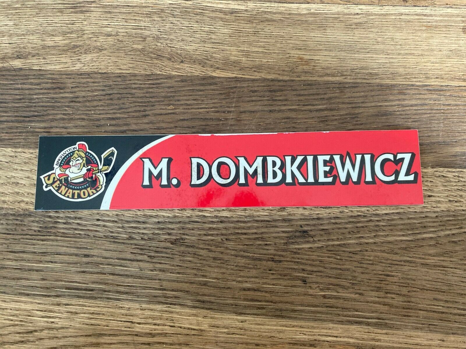 Dombkiewicz Binghamton Senators Game Used Locker Room Nameplate